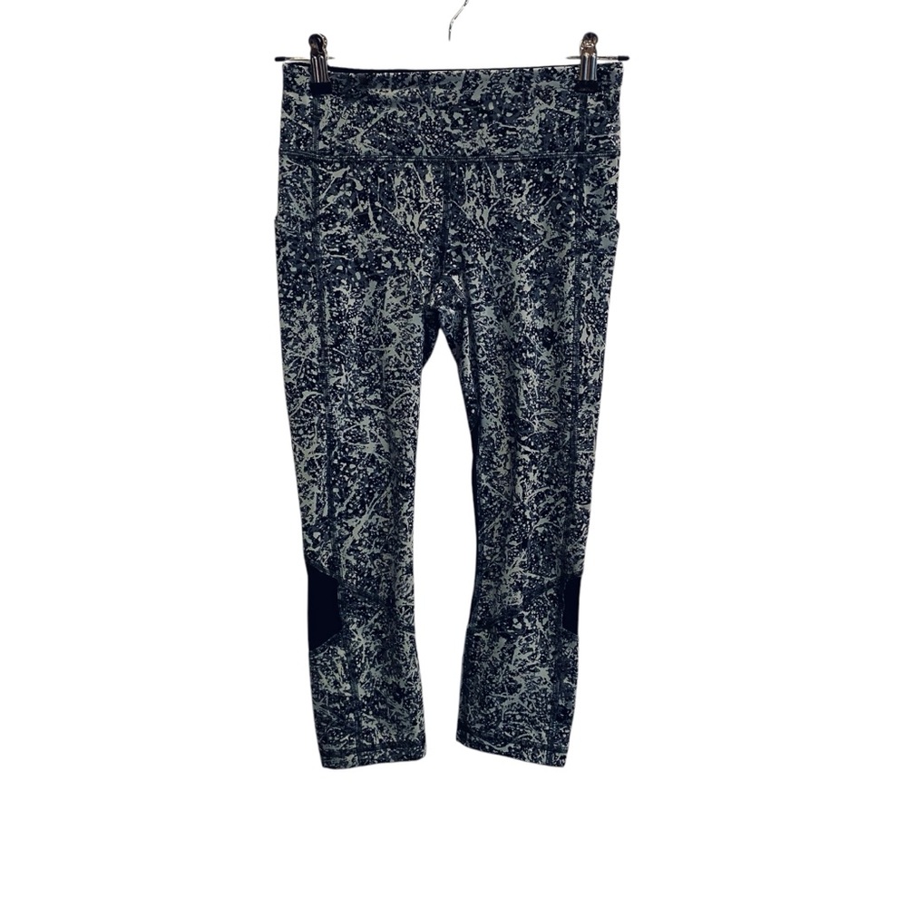 Lululemon Black and Gray Paint Splatter Pace Cropped Leggings Sz 4
